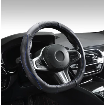 D típusú bőr kormányvédő - lyukacsos - kék betétes - 36-38 cm