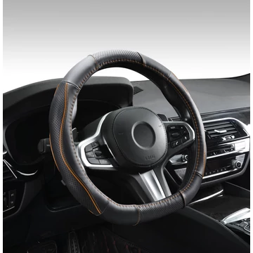 D típusú bőr kormányvédő - lyukacsos - narancs betétes - 36-38 cm