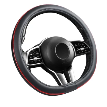 Bőrhatású kormányvédő - 38 cm - piros betétes - D típus