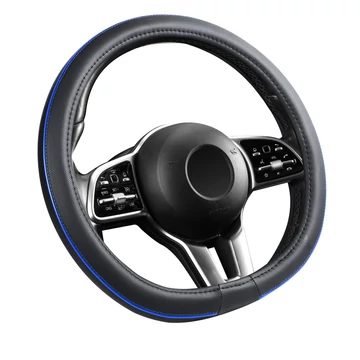 Bőrhatású kormányvédő - 38 cm - kék betétes - D típus