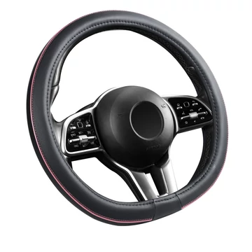 Bőrhatású kormányvédő - 38 cm - pink betétes - D típus