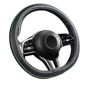 Bőrhatású kormányvédő - 38 cm - zöld betétes - D típus