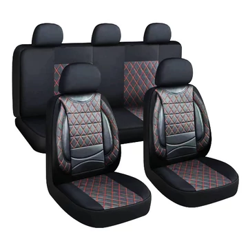 11 részes univerzális műbőr üléshuzat szett – 2 helyen osztható, légzsákos – fekete/piros