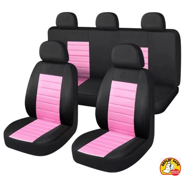 9 részes univerzális üléshuzat szett – 2 helyen osztható– légzsák kompatibilis – pink/fekete