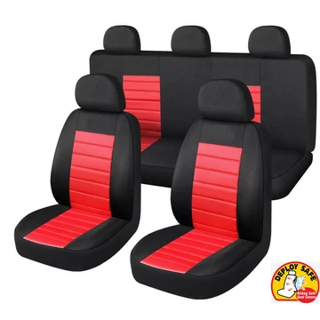 9 részes univerzális üléshuzat szett – 2 helyen osztható– légzsák kompatibilis – piros/fekete