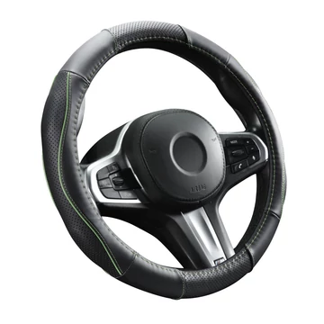 Bőr kormányvédő - lyukacsos - zöld betétes - 36-38cm