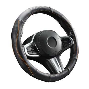 Bőr kormányvédő - lyukacsos - narancs betétes - 36-38cm