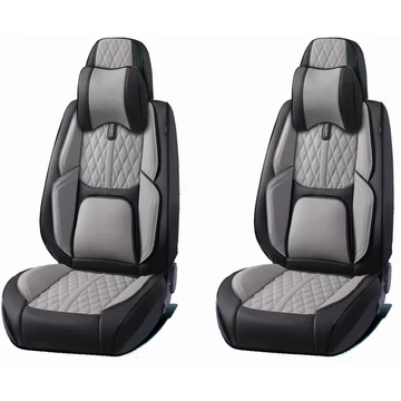 15 részes Prémium műbőr autó üléshuzat szett nyakpárnákkal – légzsák kompatibilis – osztható – fekete/szürke