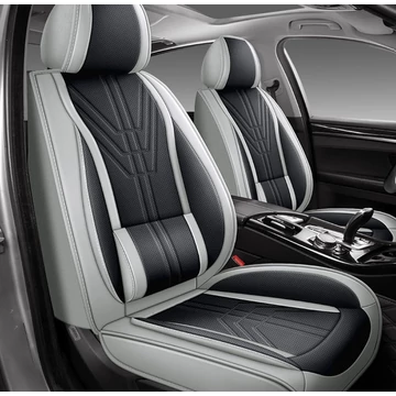 13 részes prémium műbőr üléshuzat szett nyakpárnákkal – légzsák kompatibilis – osztható – fekete/sötét szürke