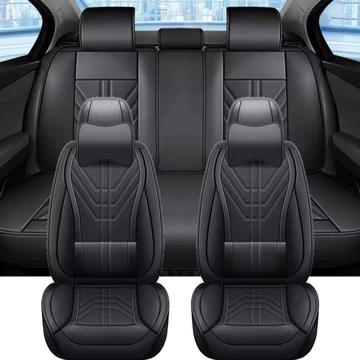 13 részes prémium műbőr üléshuzat szett nyakpárnákkal – légzsák kompatibilis – osztható – fekete