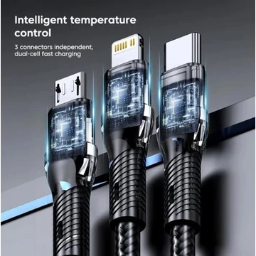 3 az 1-ben autós töltő kábel – Micro USB / USB-C / Lightning – 5A – 12V/24V