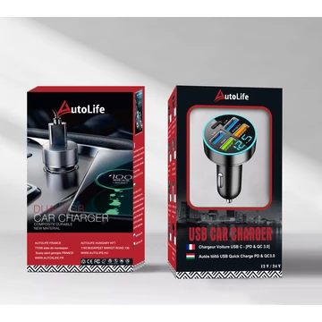 Autós töltő + digitális voltmérő – 4×USB + USB-C – PD / QC3.1 – 12-24V