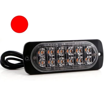 12 LED-es autós stroboszkóp lámpa – piros – E-jeles – 12–24V – IP67