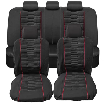 9 részes üléshuzat szett - légzsákos - fekete/piros csíkos - univerzális