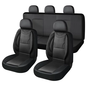 11 részes univerzális műbőr üléshuzat szett – 2 helyen osztható, légzsákos – fekete