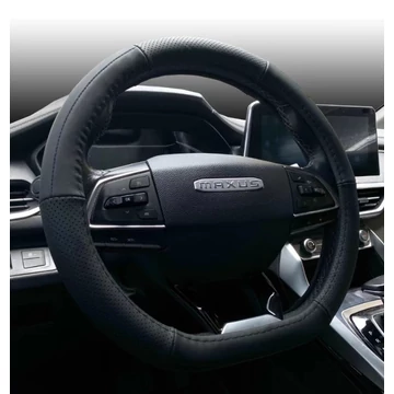 Autós kormányvédő - D forma - 38 cm - fekete bőr