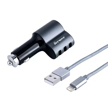 MYWAY szivargyújtó töltő USB-vel és Lightning kábellel 12/24V