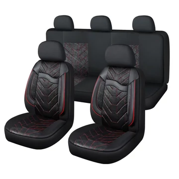 11 részes univerzális műbőr + szövet autó üléshuzat szett – légzsák kompatibilis – fekete/piros