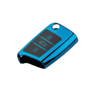 Autókulcs tok - VW Seat Skoda - blue chrome kulcsvédő