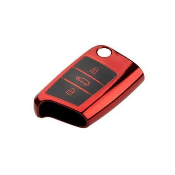 Autókulcs tok - VW Seat Skoda - red chrome kulcsvédő