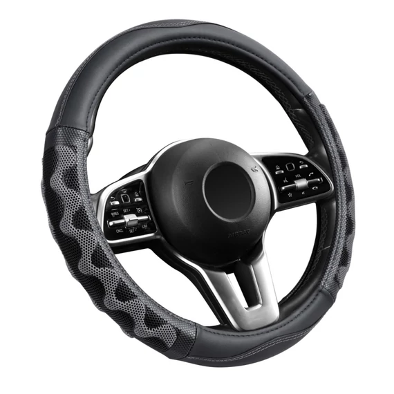 Műbőr kormányvédő - 38 cm - fekete-szürke  - szintetikus