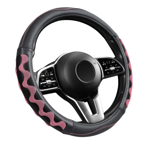 Műbőr kormányvédő - 38cm - fekete-pink - szintetikus