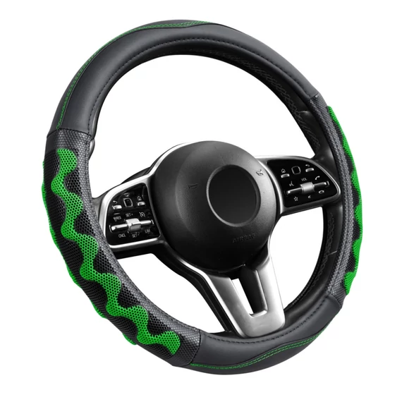 Műbőr kormányvédő - 38cm - fekete-zöld - szintetikus