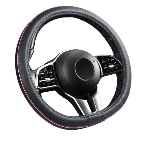 Bőrhatású kormányvédő - 38 cm - pink betétes - D típus