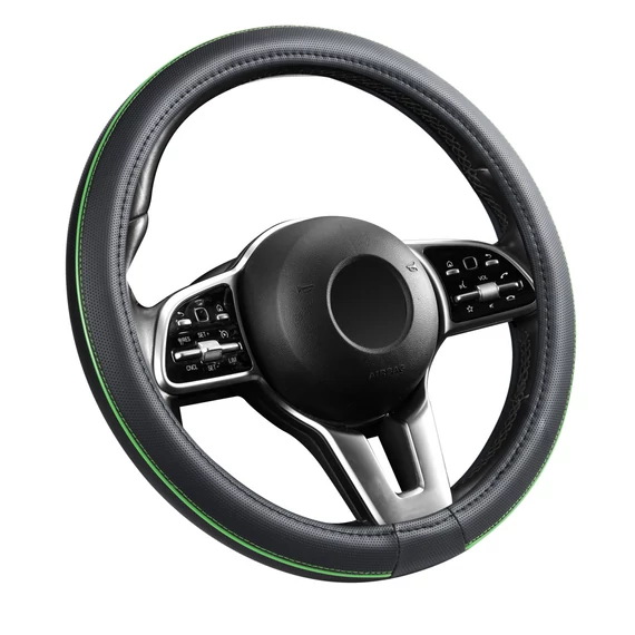 Bőrhatású kormányvédő 38 cm - zöld betétes - szintetikus