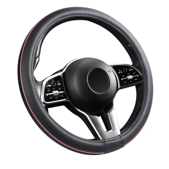 Bőrhatású kormányvédő 38 cm - pink betétes - szintetikus