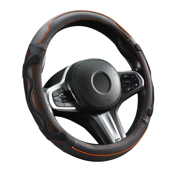 Valódi bőr kormányvédő 38 cm - fekete-narancs - csúszásmentes