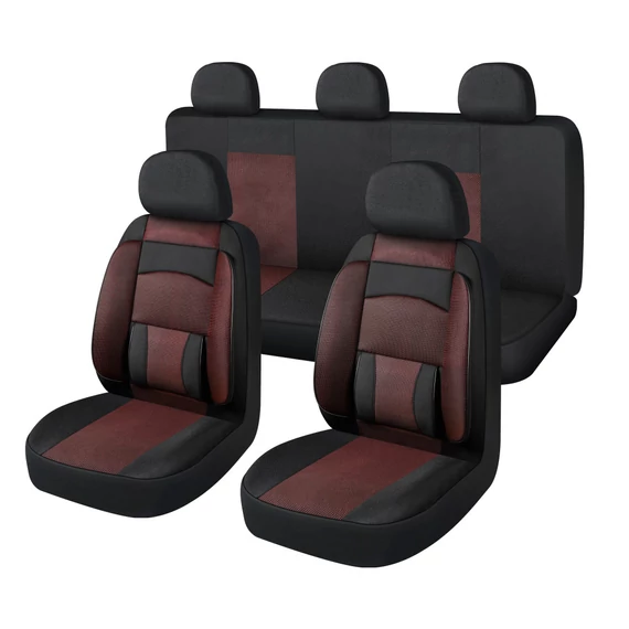 11 részes univerzális üléshuzat szett – 2 helyen osztható – légzsák kompatibilis – fekete/piros
