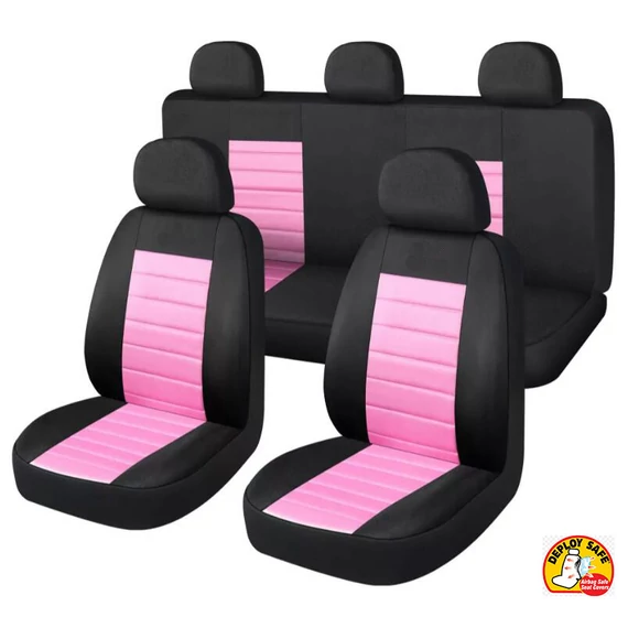 9 részes univerzális üléshuzat szett – 2 helyen osztható– légzsák kompatibilis – pink/fekete