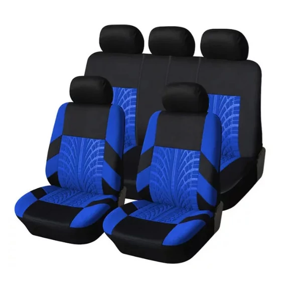 9 részes üléshuzat szett - 2 helyen osztható - univerzális - légzsákos - kék-fekete