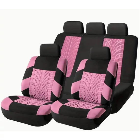 9 részes üléshuzat szett - 2 helyen osztható - univerzális - légzsákos - pink-fekete