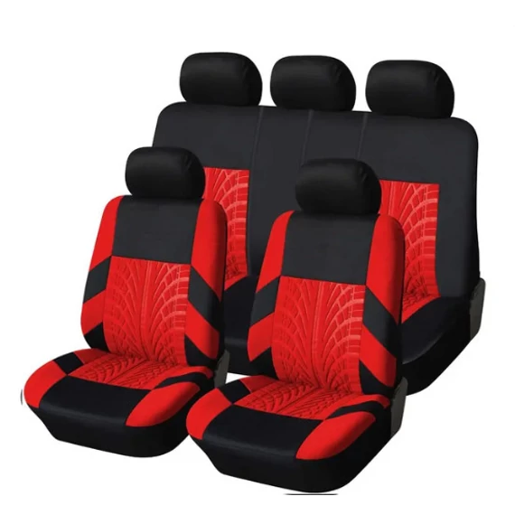 9 részes üléshuzat szett - 2 helyen osztható - univerzális - légzsákos - piros-fekete