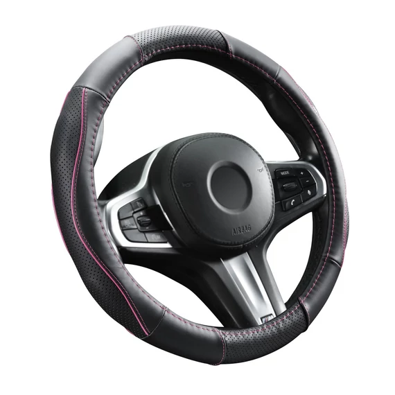 Bőr kormányvédő - lyukacsos - rose betétes - 36-38cm