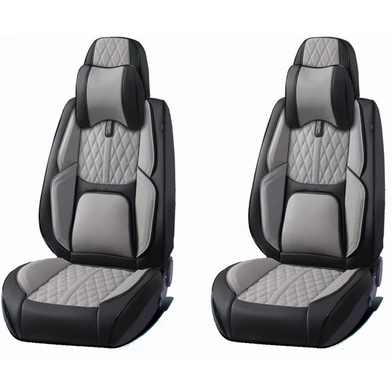 15 részes Prémium műbőr autó üléshuzat szett nyakpárnákkal – légzsák kompatibilis – osztható – fekete/szürke