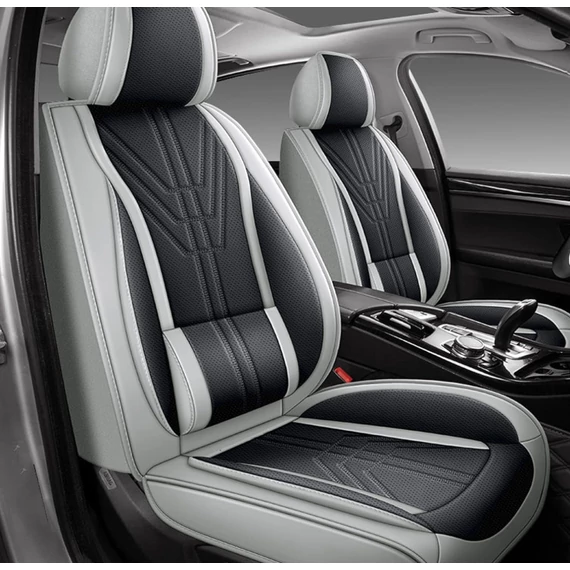 13 részes prémium műbőr üléshuzat szett nyakpárnákkal – légzsák kompatibilis – osztható – fekete/sötét szürke