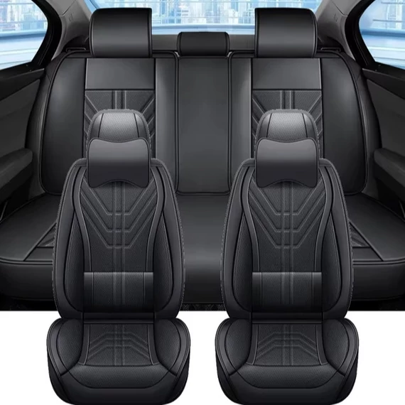 13 részes prémium műbőr üléshuzat szett nyakpárnákkal – légzsák kompatibilis – osztható – fekete