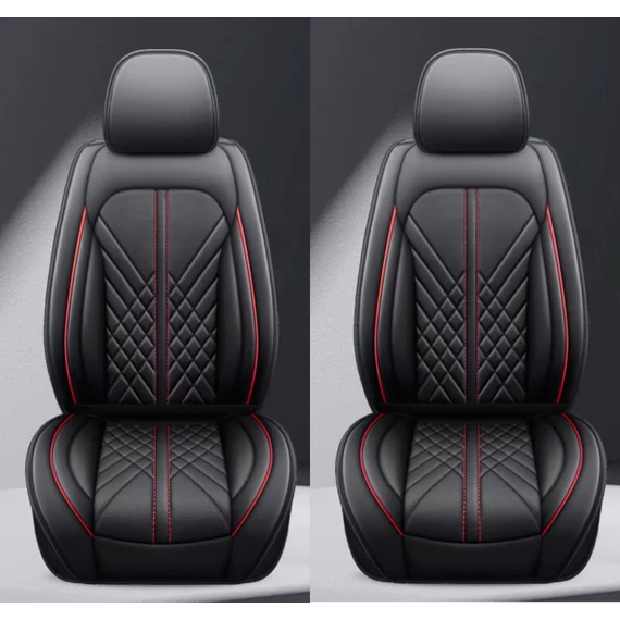 Prémium műbőr autó üléshuzat szett – 11 részes – légzsák kompatibilis – osztható – fekete/piros