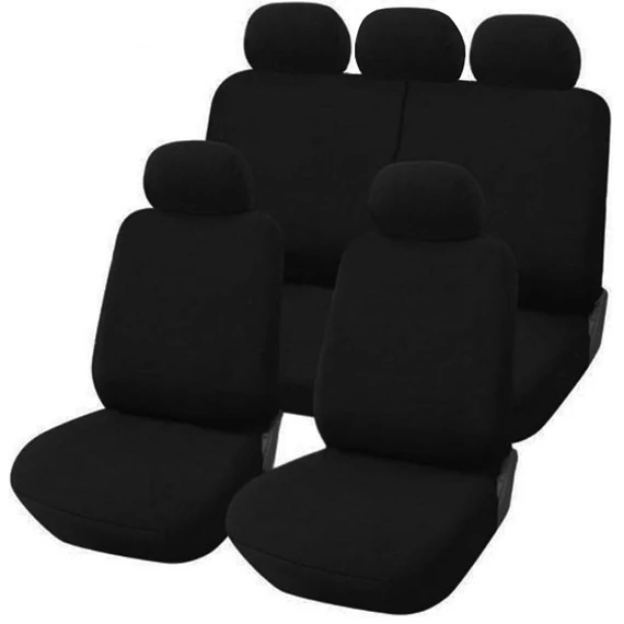 11 részes univerzális pamut üléshuzat szett – légzsák kompatibilis – 2 helyen osztható – fekete