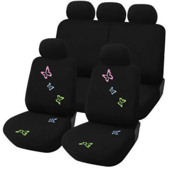 9 részes üléshuzat szett - pillangó mintás - légzsákos - fekete