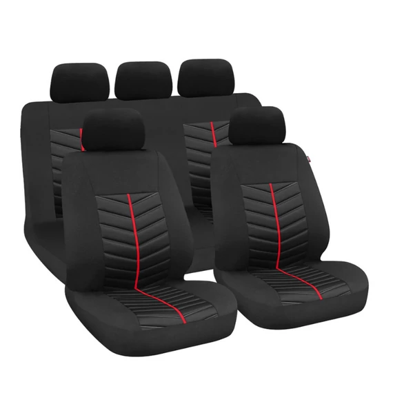 9 részes üléshuzat szett - 2 helyen osztható - légzsákos - fekete/piros