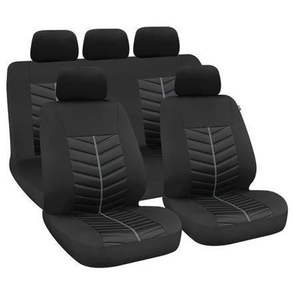 9 részes üléshuzat szett - 2 helyen osztható - légzsákos - fekete/szürke csíkos