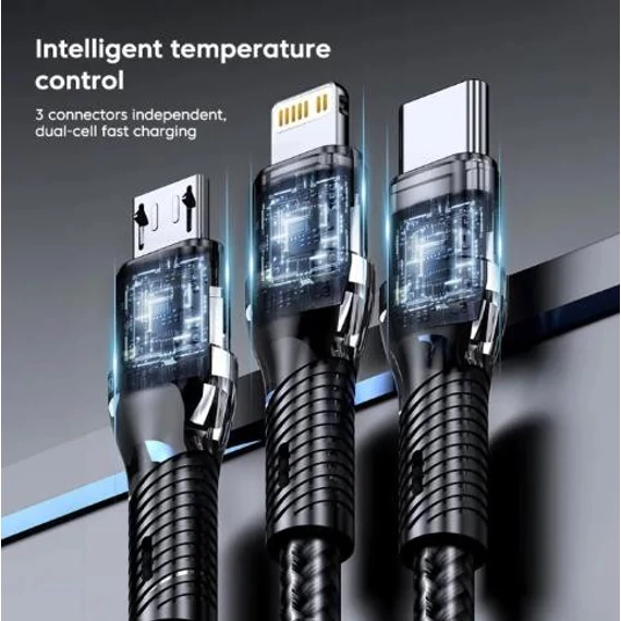 3 az 1-ben autós töltő kábel – Micro USB / USB-C / Lightning – 5A – 12V/24V