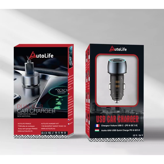 07AC+ autós gyorstöltő 48W – USB / USB-C – Quick Charge 3.0 – 12-24V