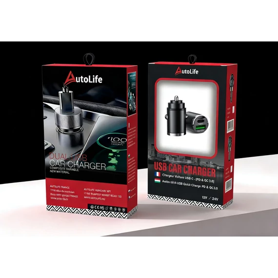 Autós gyorstöltő adapter – 100W – USB-A + USB-C – PD / Quick Charge – 12–24V