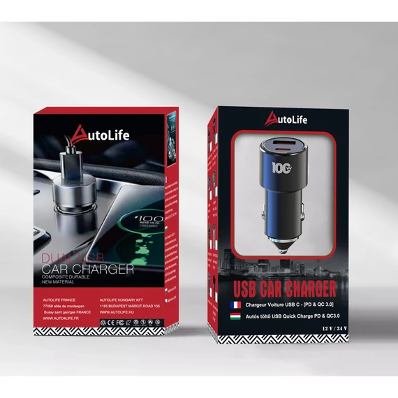 Autós gyorstöltő 100W – USB & USB-C (12/24V)