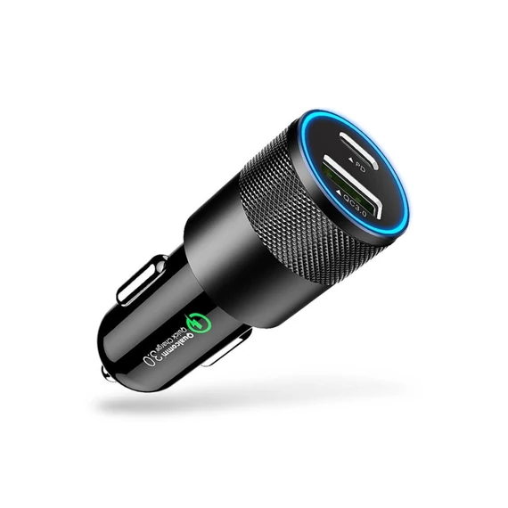 12–24V szivargyújtós USB autós töltő - USB-A 3.1A - USB-C PD - 15W